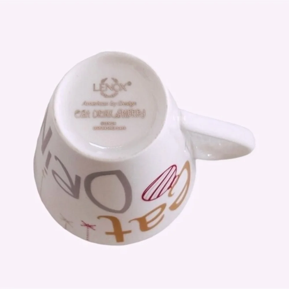 Lenox Porcelain Christmas Mug Eat Drink Be Merry 10oz Red White Gold Holiday EXC